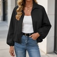 thumbnail image 4 of Chiccall Jackets for Women Fall Winter Fashion Long Sleeve Coats Casual Lapel Full Zip Up Bomber Jacket with Pockets Black S, 4 of 9