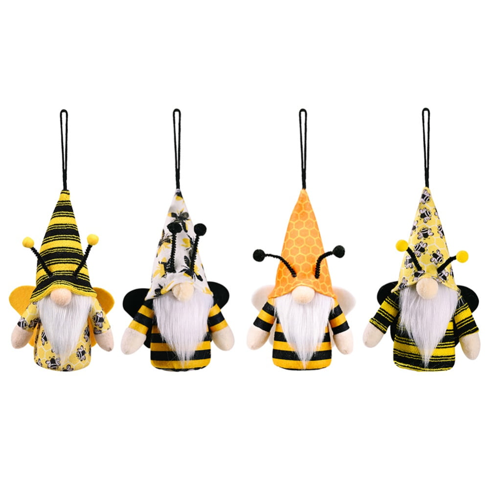 KnomeKo Bee Decor,6PCS Bumble Bee Gnome Tiered Tray Decor Set,Rustic  Farmhouse Bee Kitchen Decor Bee Gnome Plush, 3 Bee Signs, Bee Hive, Wood  Bee
