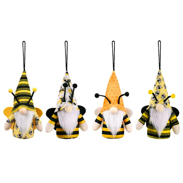 Ailytec 4 Pack Glowing Bumble Bee Gnome Decor Honey Bee Decor with Hanging Gnomes and Elegant Fun Whimsical Spring Gnome Ultra-Soft Plush Gnomes for Kitchen