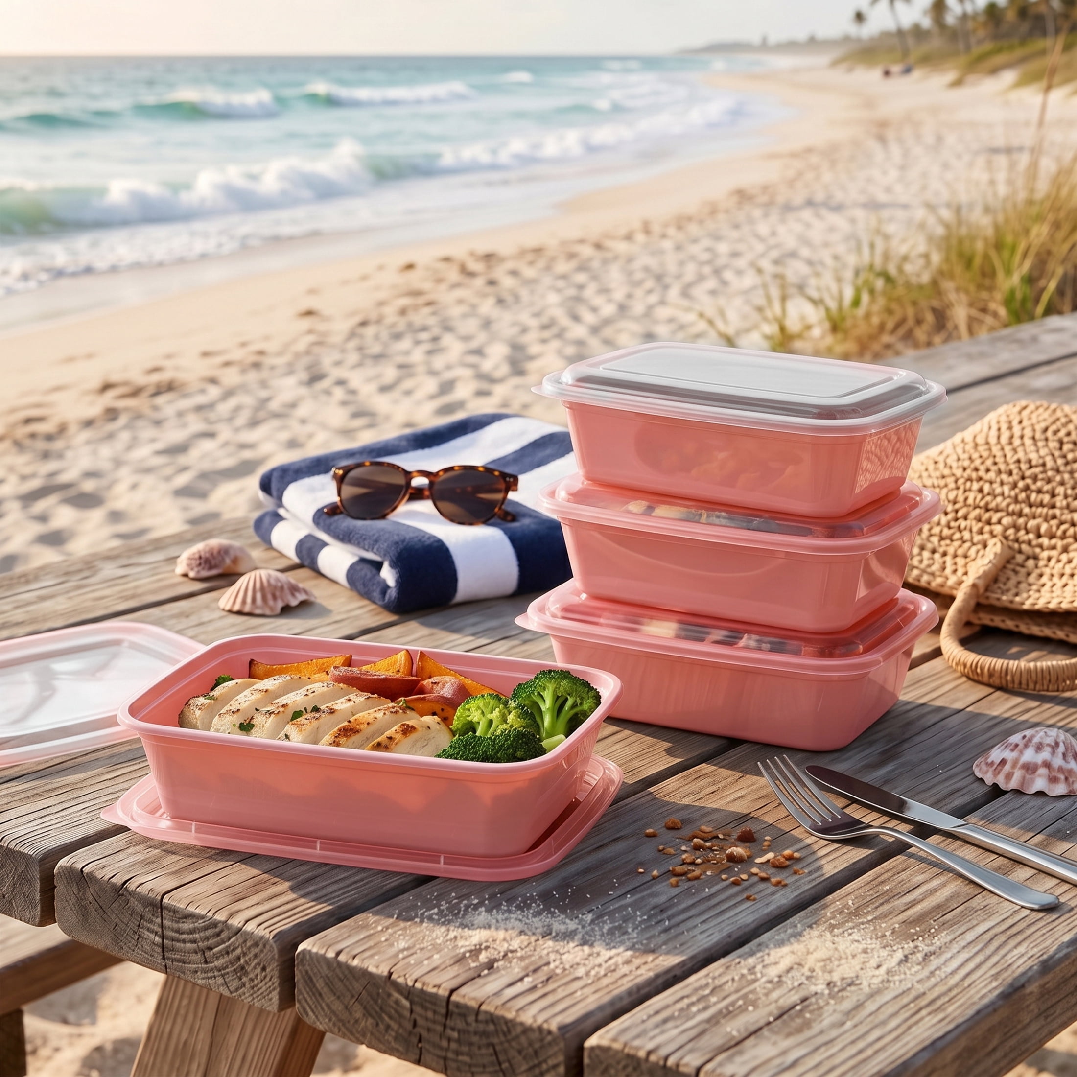 Mainstays 5-Pack 1-Compartment BPA-Free Plastic Meal Prep Food Storage Containers, 1L, Pink Blush