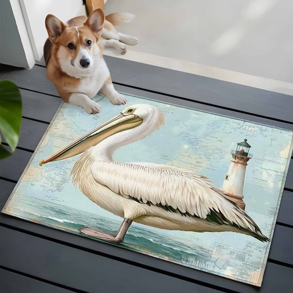 Vintage Nautical Coastal Bathroom Mat 2x3 FT, Non Slip Small Kitchen Mat, Summer Bird Ocean Wave Washable Soft Backed Front Door Throw Rug Non-Shedding Indoor Outdoor Doormat for Entryway Sink