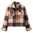 thumbnail image 4 of Womens Plaid Flannel Shacket Cropped Button Down Lapel Collar Long Sleeve Casual Jacket with Chest Flap Pockets M, 4 of 8
