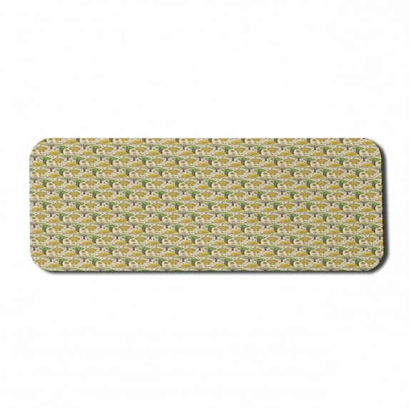 Cartoon Computer Mouse Pad, Pastel Nursery Tropical Forest Animals Lion African Safari Zoo Themed, Rectangle Non-Slip Rubber Mousepad Large, 31" x 12", Mustard Taupe and Beige, by Ambesonne