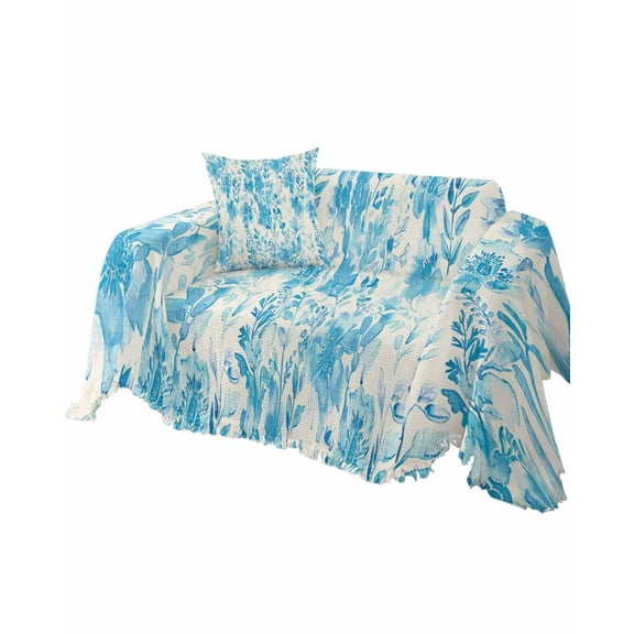 Turquoise Botanical Sofa Couch Covers for Dog,Washable Sectional Couch Slipcoverfor Loveseat with Tassels,Farmhouse Floral Flower Leaf Plant Non Slip Sofa Throw Cover Blanket Large 71''x102''