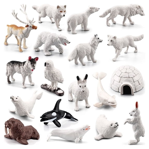 Xiyztok 18 Pcs Mini Arctic Animal Figures, Realistic Polar Animal Toys for Diorama School Project and Birthday Gift