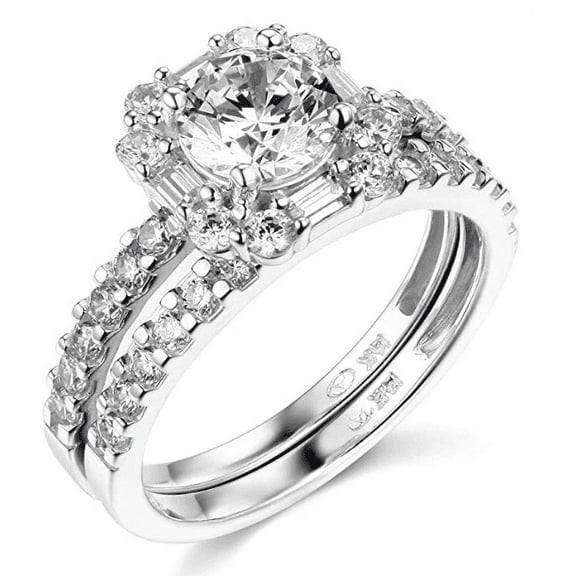 3.10 Ct Round Cut Solid 14K White Gold Engagement Wedding Ring Set Matching Band