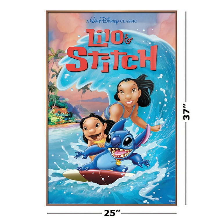 Lilo & Stitch - Framed TV Show / Movie Poster (Wave Surfing) (Size: 24 x  36) (Shiny Copper Aluminum Frame) 