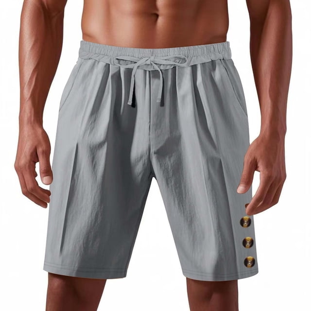 pstuiky Abreviatura para hombres, Pantalones cortos de lino con cintura elástica y botones de color liso para hombre, versátiles y a la moda. Pantalones cortos de golf