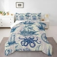 thumbnail image 2 of Erosebridal Octopus Print Bedding Sets Queen with Comforter, Nautical Sailboat Duvet Insert, Retro Comapass Decor, 3pcs, 2 of 8