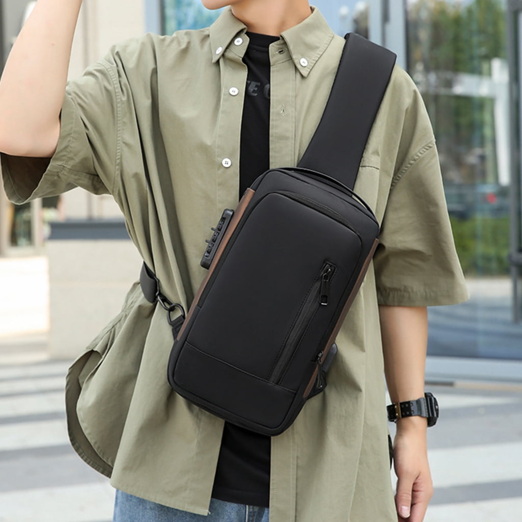 Men Chest Sling Bags Antitheft Shoulder Bag with Password Lock Outdoor Sports Bag Travel Pack Fashion Crossbody Bag
