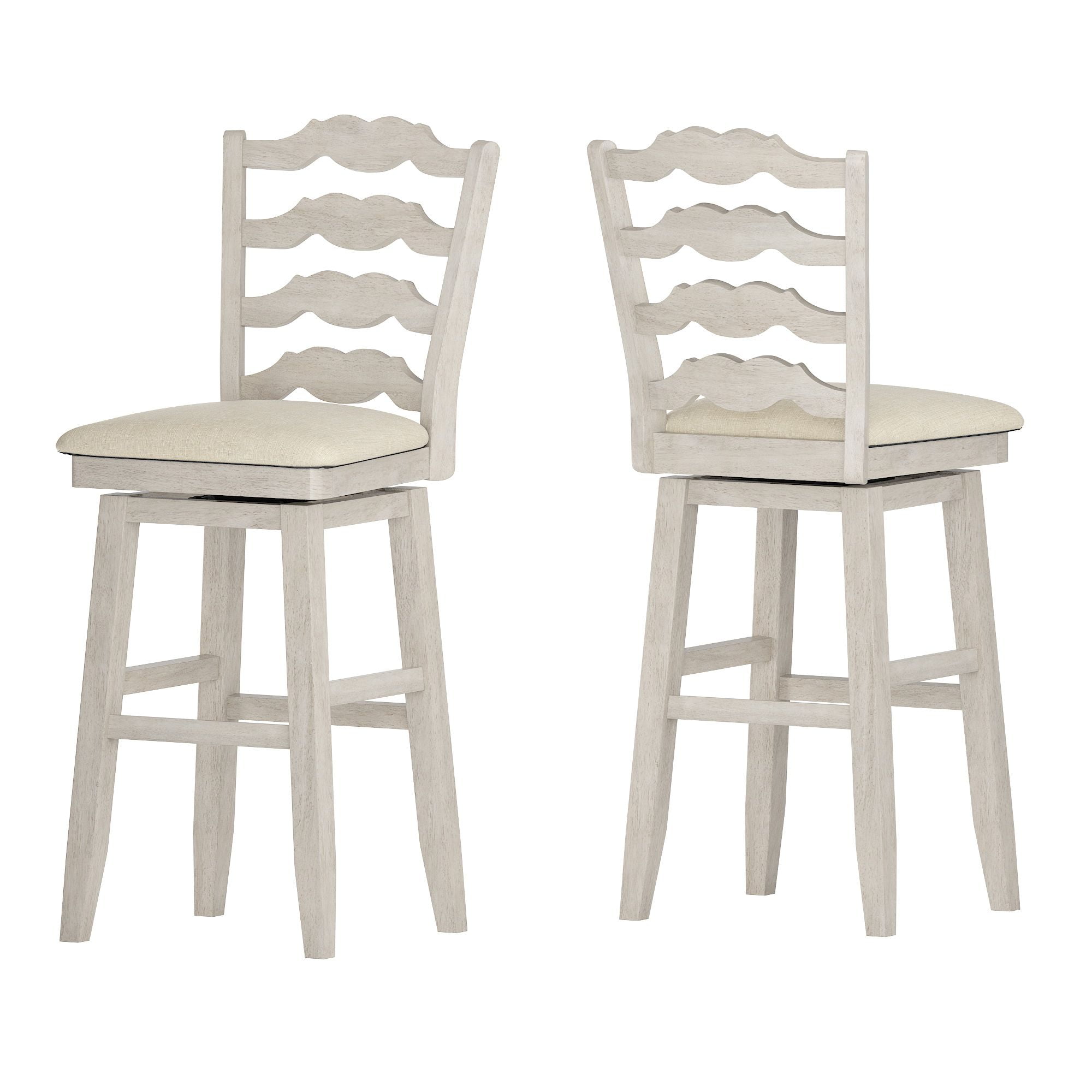 Weston Home Sheena French Ladder Back Bar Height Swivel Stool, Antique White