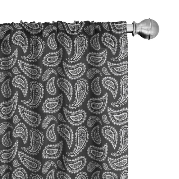 Ambesonne Ethnic Curtains, Eastern Oriental Paisley, Pair of 28"x84", Charcoal Grey White
