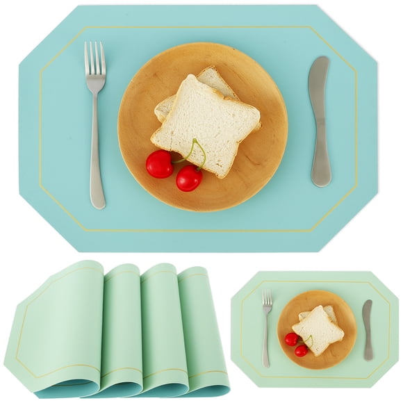 Ihvewuo 4pcs Dining Reversible Placemats, Faux Leather Heat Resistant Placemats Washable Table Mats Waterproof Wipeable Placemats for Table Wedding Coffee Decor ( Blue Green) 16.9"x 11.8"