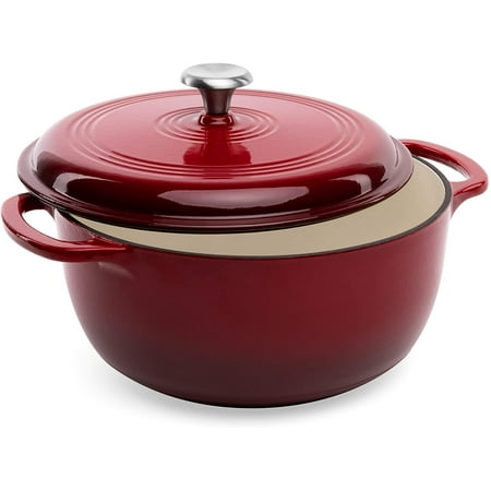 

6qt Ceramic Non-Stick Heavy-Duty Cast Iron Dutch Oven w/Enamel Coating Side Handles for Baking Roasting Braising Gas Electric Induction Oven Compatible Red