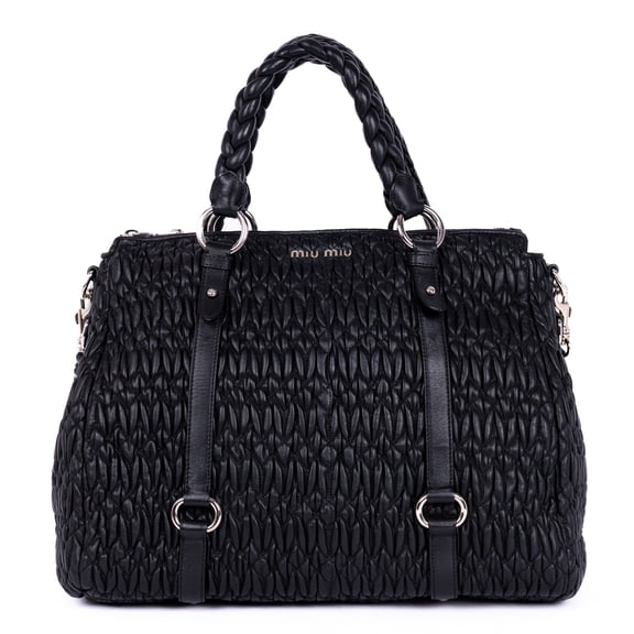 Pre-Owned Miu Miu Black Cloquet Nappa Shopping Tote Shoulder Bag Matelasse Leather