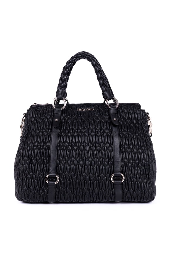 Pre-Owned Miu Miu Black Cloquet Nappa Shopping Tote Shoulder Bag Matelasse Leather