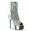 Women Silver Shoes Platform Ankle Boots Hologram Ostrich Print Open Toe 6 Inch