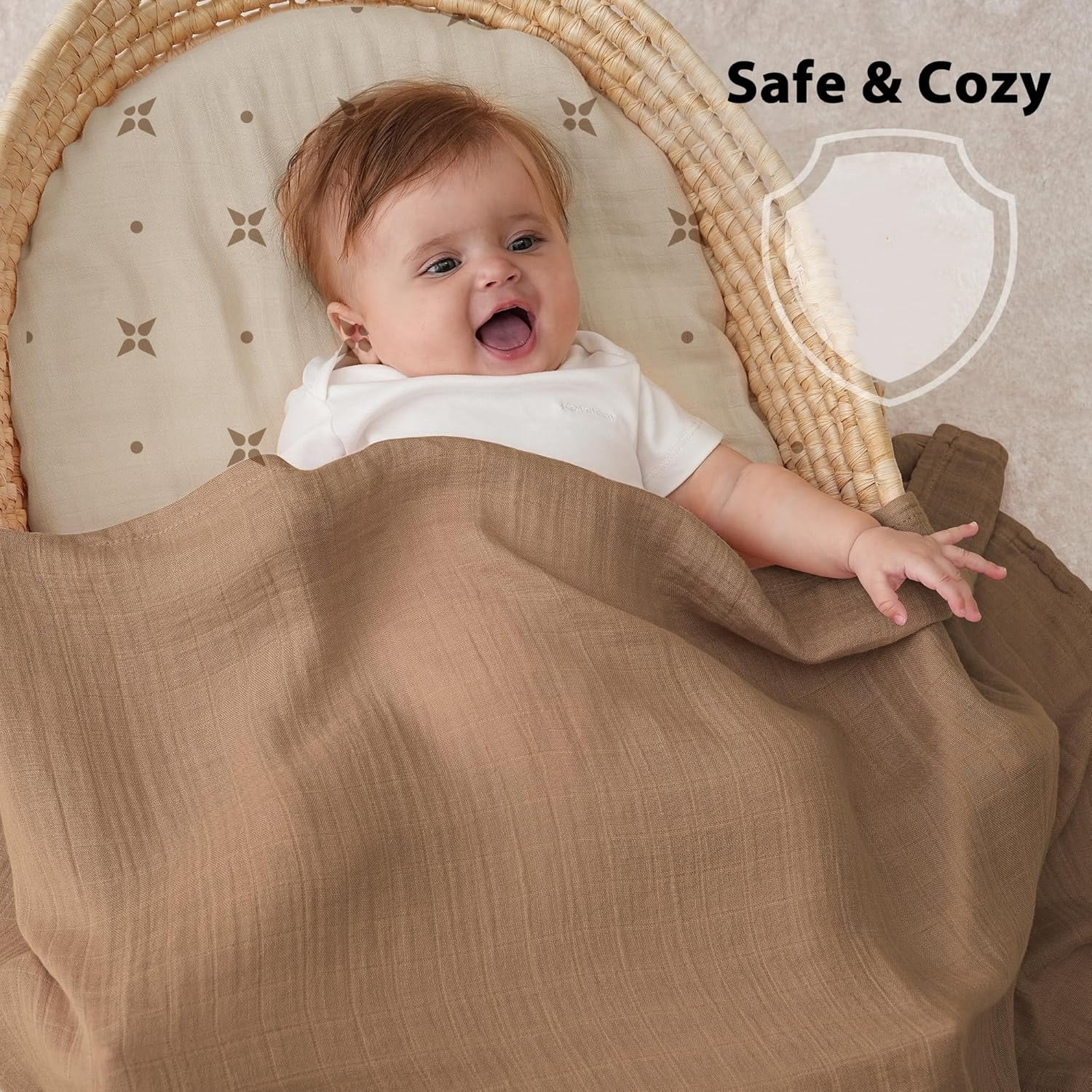 Yoofoss Muslin Swaddle Blankets, Organic Baby Blankets, 47 x 47 Inches Receiving Blanket 4-Pack for Baby Boys and Girls, Baby Essentials for Newborns Soft Breathable Coffee & Brown