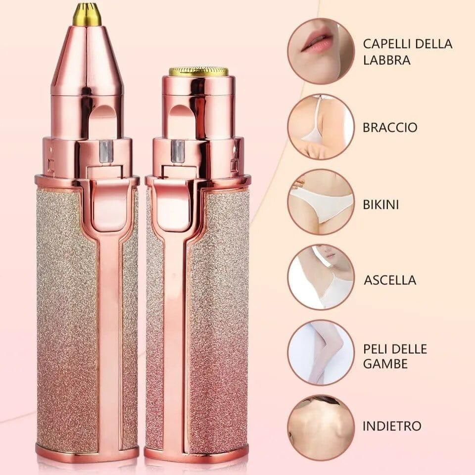 Facial Hair Removal for Women: 2-in-1 Rechargeable Nose Hair & Eyebrow Trimmer, Face Shaver with Built-in Light for Removing Chin, Upper and Lower Lip Area Peach Fuzz（13.5*3*2.5cm)