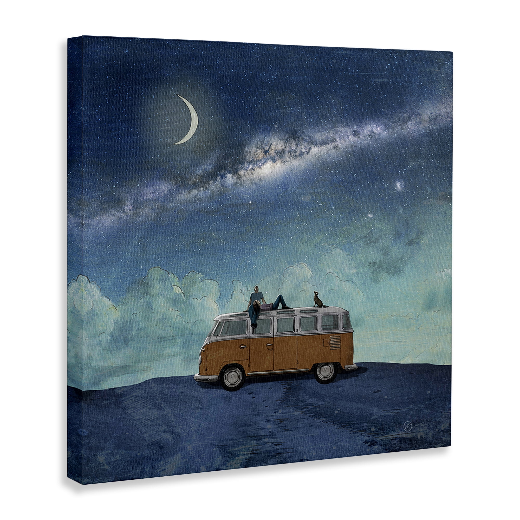 Stupell Industries Couple & Dog Adventure Transportation Painting Wrapped Canvas Art Print Wall Art, 24 x 24