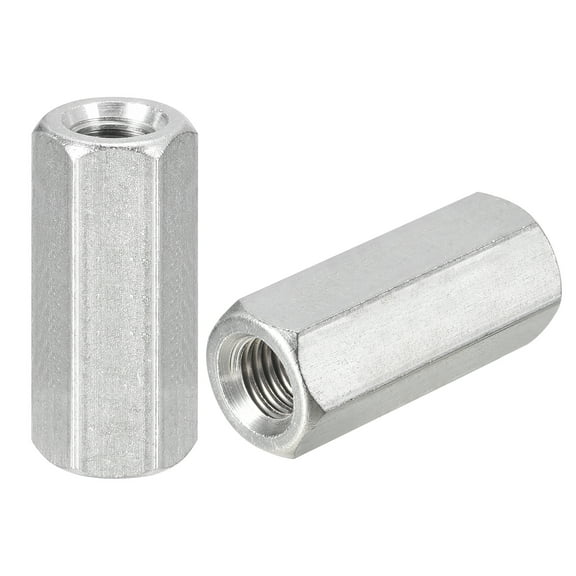 M12 x 1.75-Pitch 45mm Length Coupling Nuts, 2 Pack 304 Stainless Steel Metric Hex Rod Coupling Nuts