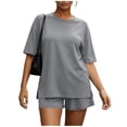 thumbnail image 5 of Costeam Womens Oversized 2 Piece Outfits Drop Shoulder Short Sleeve Side Slit Top Elastic High Waist Shorts Solid Color Soft Knit Casual Daily Loungewear Set, 5 of 8