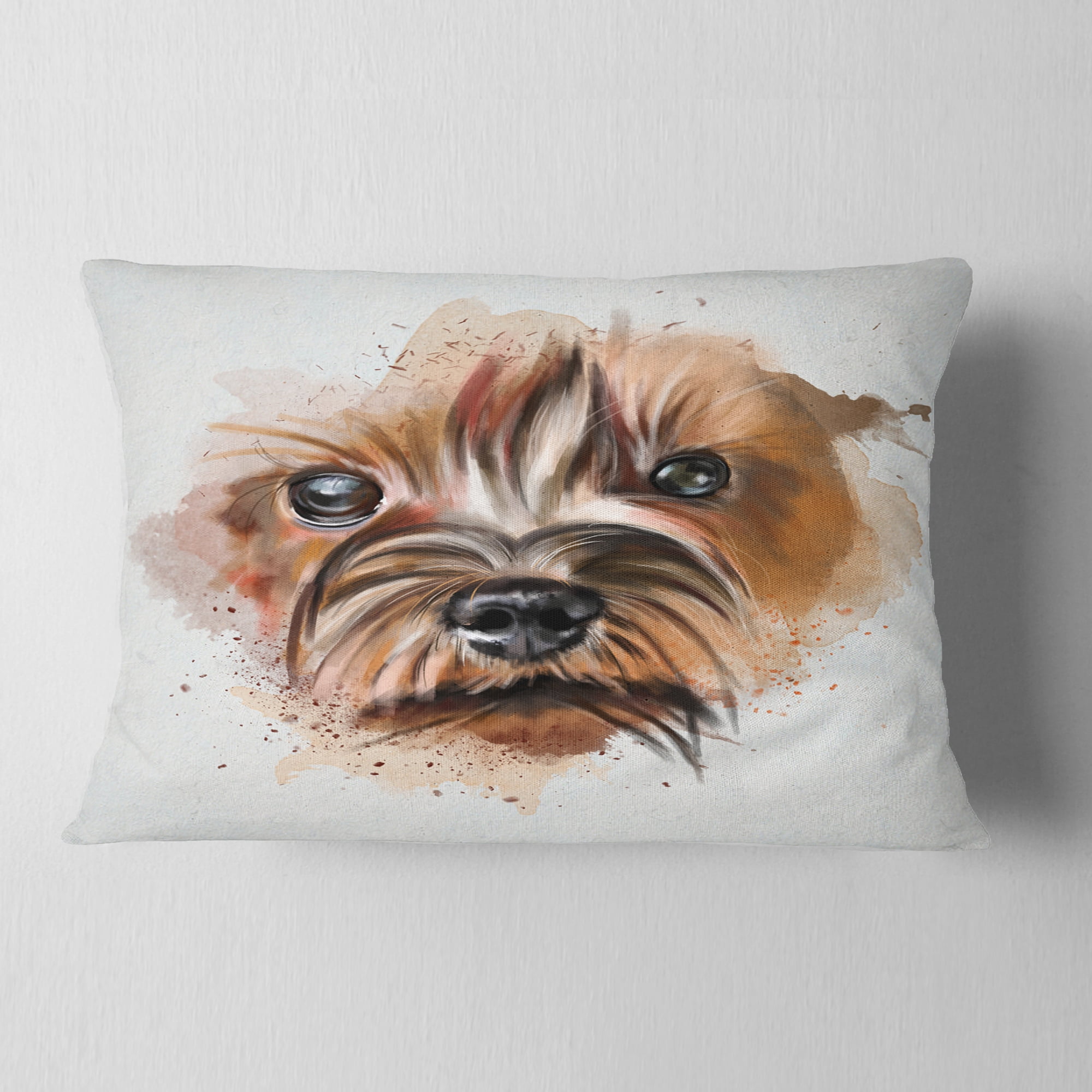 Designart Brown Funny Watercolor Dog - Animal Throw Pillow - 12x20