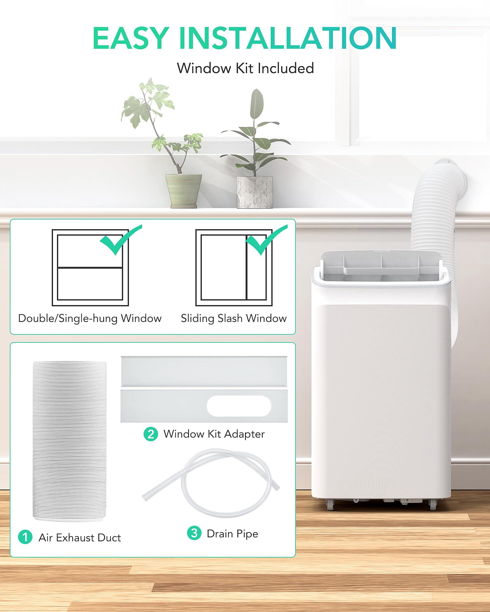 12,000 BTU Portable Air Conditioner, 3-in-1 Multifunctional Air Cooler with Remote Control & 24-Hour Timer, Cools Up to 500 sq.Ft, Portable AC for Bedroom, Living Room, Home, Office, White