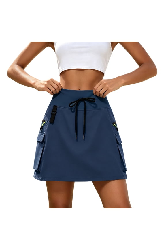 Womens High Waisted Athletic Skort with Cargo Pockets Drawstring Waist Tennis Golf Skirt
