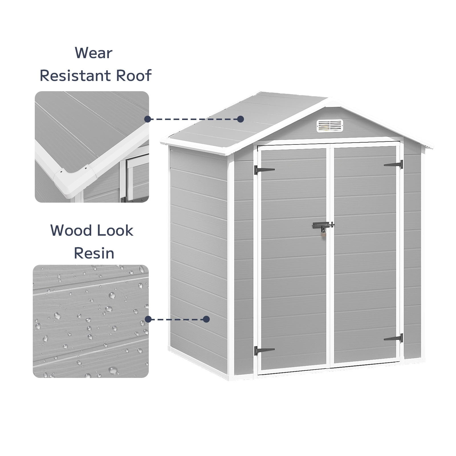 6 ft. W x 4 ft. D Outdoor Plastic Storage Shed with Floor and Lockable Door, 22.52 sq. ft., for Yard and Garden, Gray