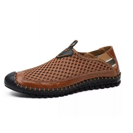 

XWQWJH 2024 New Mens Loafers Slip On Round Toe Hollow Out Mesh Driving Sandals Slip On Summer