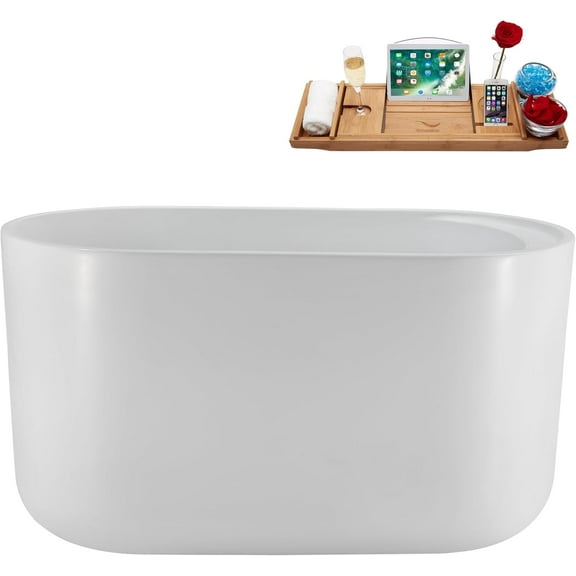 48" Streamline N5120GLD Soaking Freestanding Tub and Tray With Internal Drain in Polished Gold