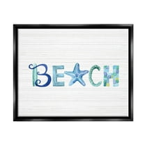 Stupell Industries Beach Letters Typography Sea Life Pebbles Rope Graphic Art Jet Black Floating Framed Canvas Print Wall Art, Design by Sharon Lee