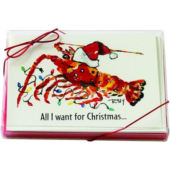 Christmas Cards, Crawfish Wearing Santa Hats, All I Want For Christmas is Lemon and Butter, 10 Cards and 10 Envelopes