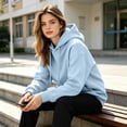 thumbnail image 7 of Hearthz Baggy Hoodies for Women Drop Shoulder Long Sleeve Cute Sweatshirts for Women Fall Winter Solid Color Pullover Sweaters for Women with Pocket Light Blue XXL, 7 of 7