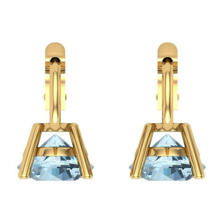 2 ct Brilliant Round Cut Drop Dangle 2024 Designer Genuine Flawless Natural Sky Blue Topaz Stone 14K 18K Yellow Gold Earrings Lever Back