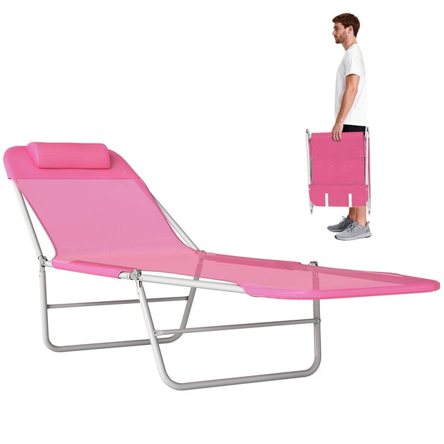 Outsunny Chaise Longue d'Extérieur, Chaise Inclinable Pliante et Réglable, Rose