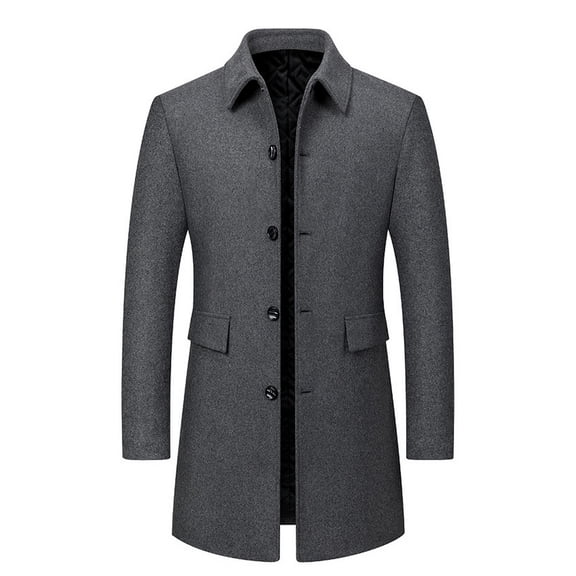 SWSMCLT Men's Winter Top Wool Coat Patch Pocket Long Sleeve Fashion Regular Fit Snow Button Fall Pocket Spring Coats Grey X-Small