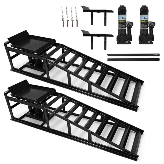 2-Pack Hydraulic Car Ramps - 5-Ton Capacity, Adjustable Height for Easy Oil Changes & Home Garage Repairs