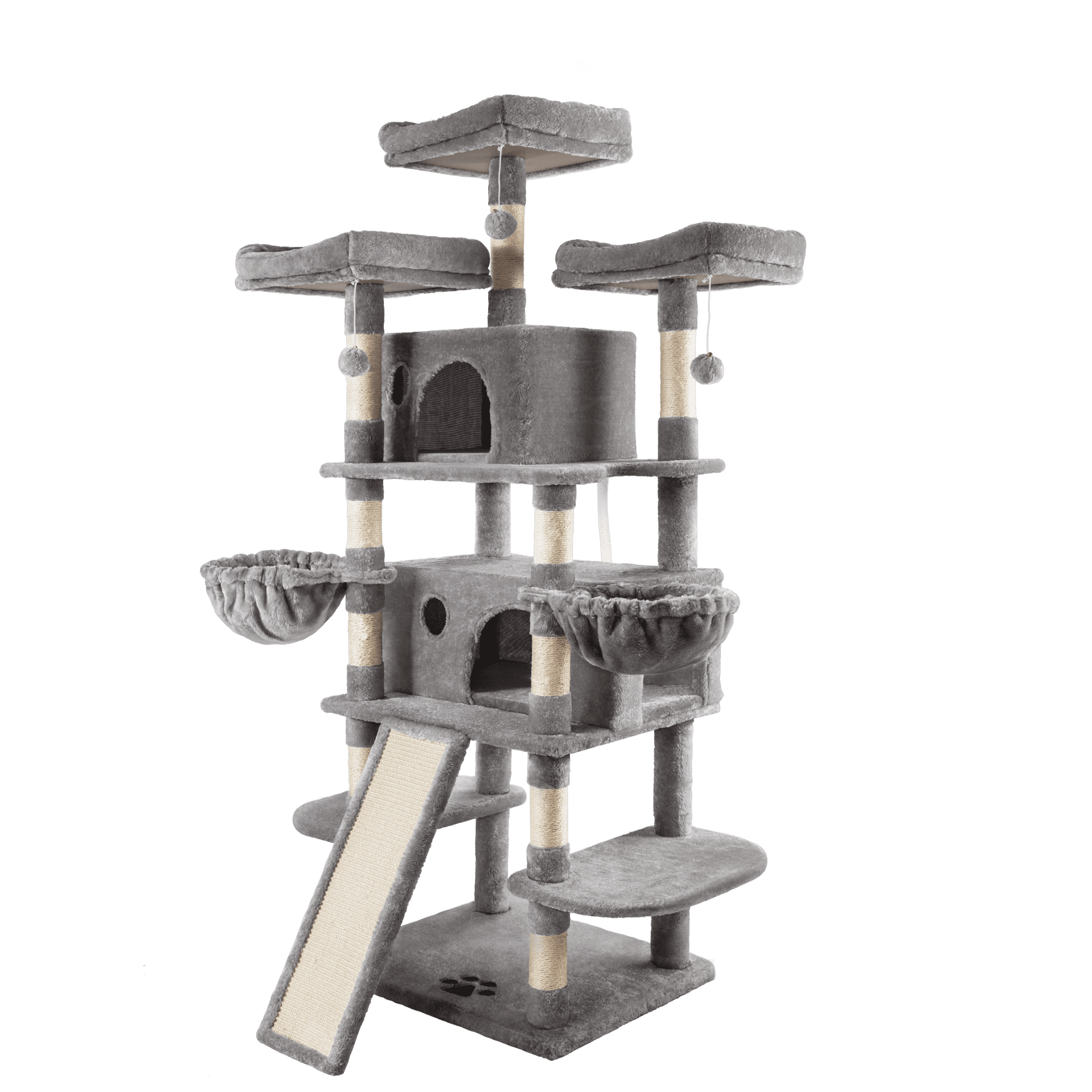 Einfach 68" X-Large Cat Tree and Tower with Condo Houses, Scratching Board & Posts for Indoor Cat, Gray