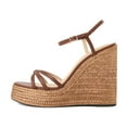 thumbnail image 2 of XYD Women Straw Wedge Platform High Heels Sandals Round Open Toe Ankle Strap Espadrilles Party Shoes Size 5.5 Brown, 2 of 4
