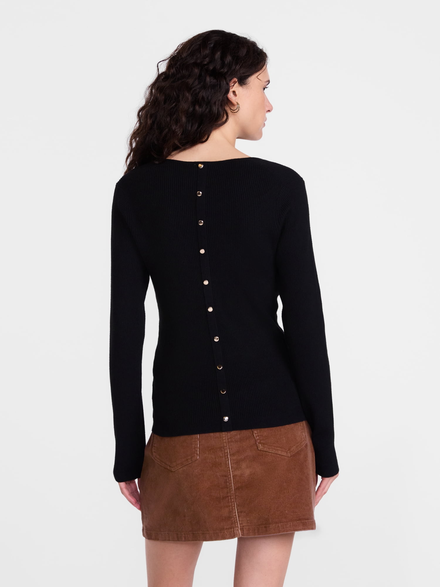 Scenario Women's V-Neck Ribbed Sweater with Long Sleeves, Lightweight, Sizes XS-XXXL