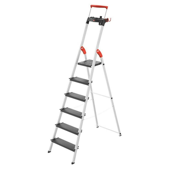 Hailo Folding 6 Step Non-Slip Ladder for Home & Kitchen, L100, Silver/Black
