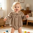 thumbnail image 2 of Akiihool Baby Girls' Clothing Newborn Baby Girl Fall Winter Clothes Coming Home Outfit Ruffle Romper Cute Ribbed Knit Jumpsuit Headband Khaki,3-6 Months, 2 of 7