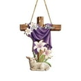 thumbnail image 2 of Easter Door Sign He is Risen Hanging Decor Religious Cross Sign Easter Wreaths for Front Door Outside Christian Flowers Hanging Hanger for Farmhouse Front Porch Wall Decor, 2 of 6