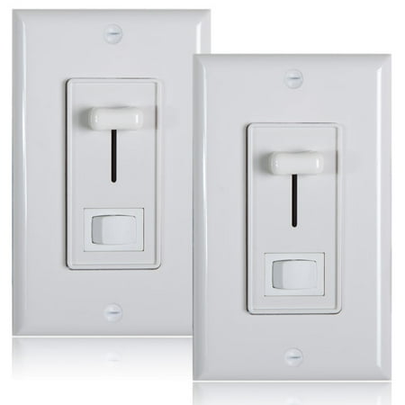 Maxxima 3-Way / Single Pole Dimmer Electrical light Switch 600 Watt max, LED Compatible, Wall Plate Included (2 Pack)