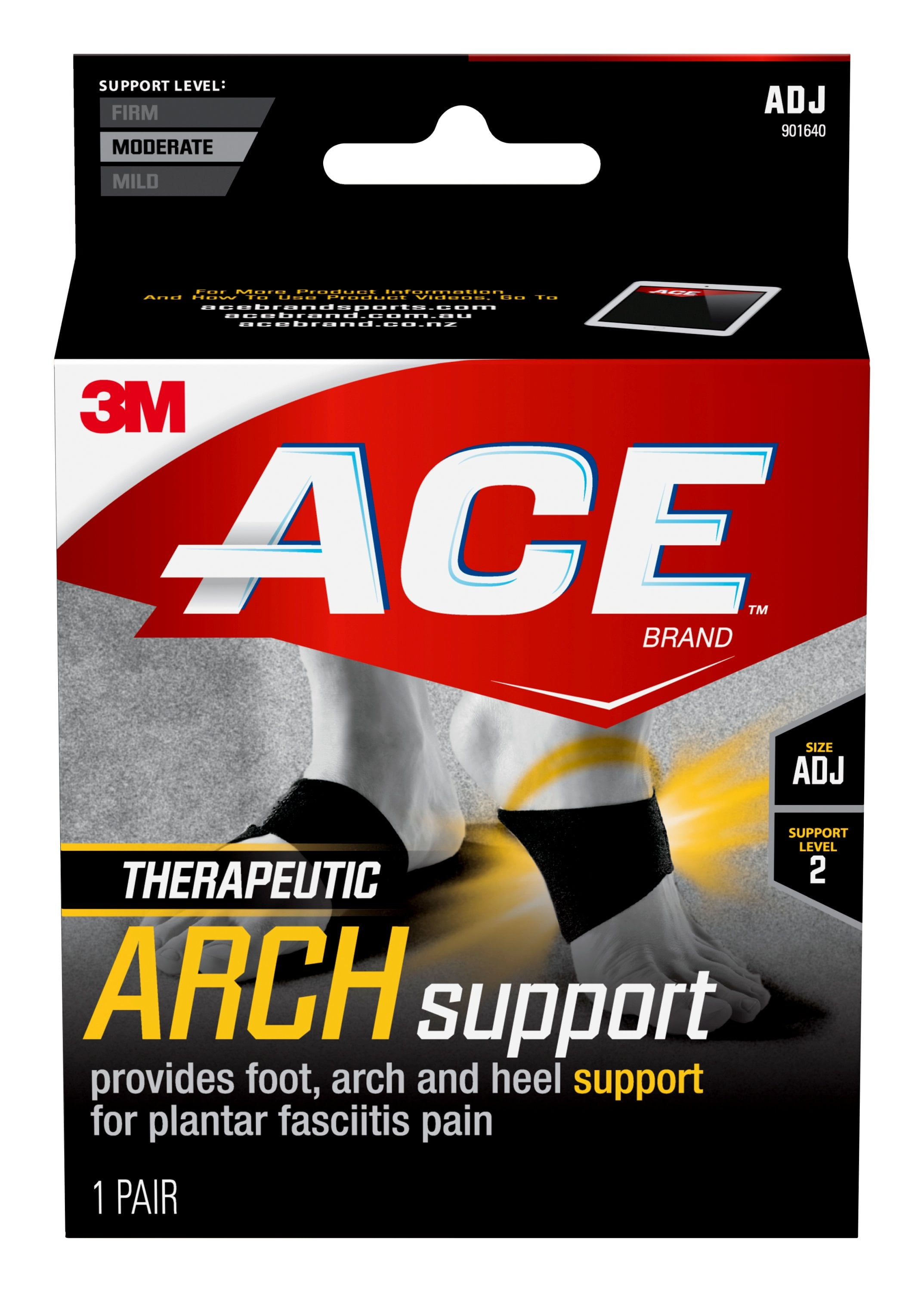 ACE Brand Therapeutic Arch Support for Plantar Fasciitis Pain, Adjustable, Black