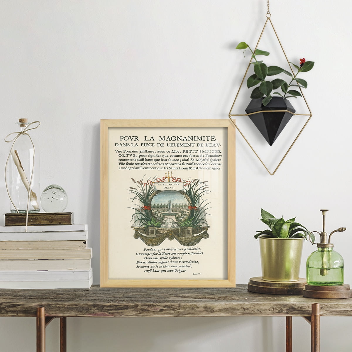 Printed Embellished Bookplate II - Framed Print w/glass - Natural Wood