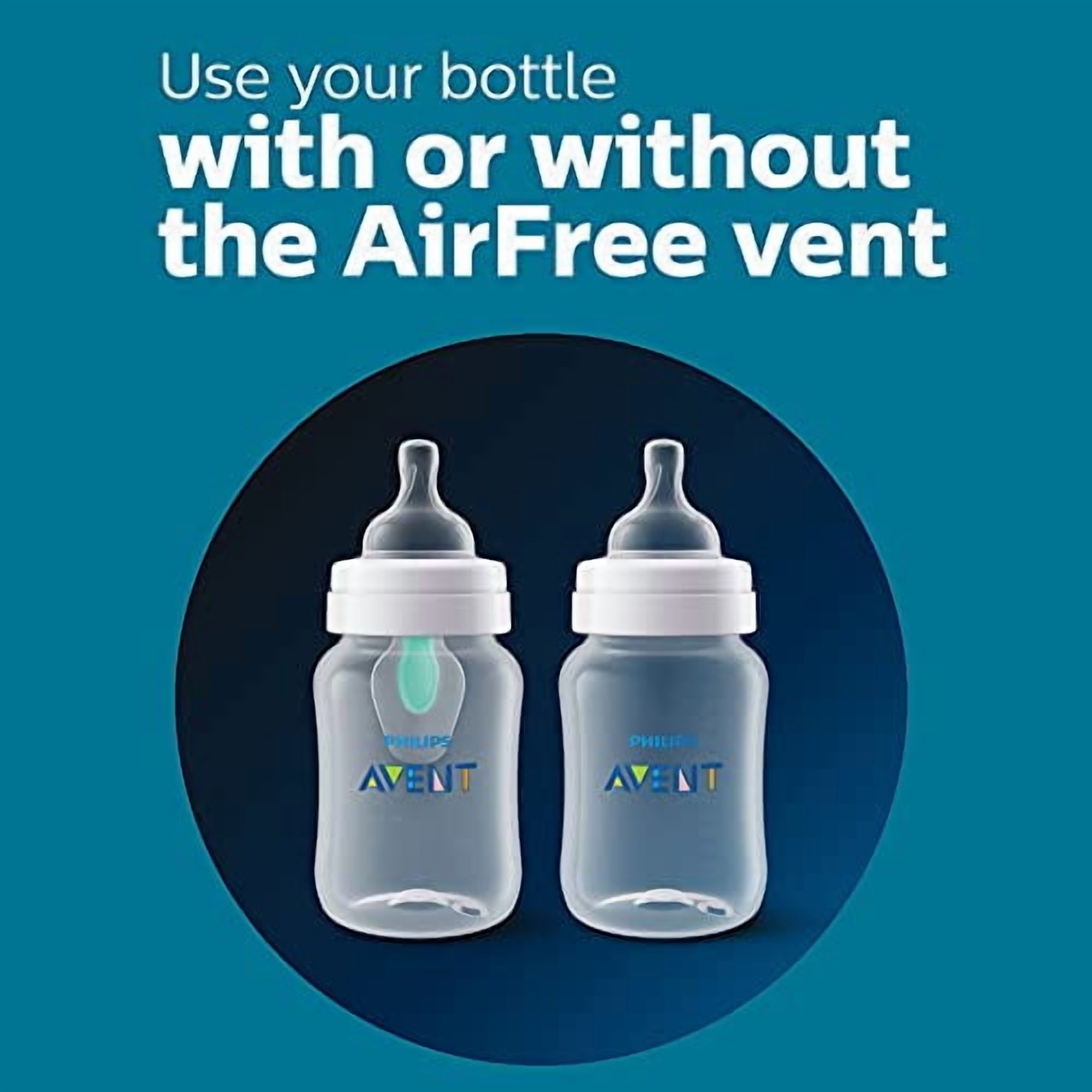 Philips Avent Anti-Colic Baby Bottle with AirFree Vent, 9oz, with Flow 2 Nipples, 1m+, 4pk, Clear, SCY703/04