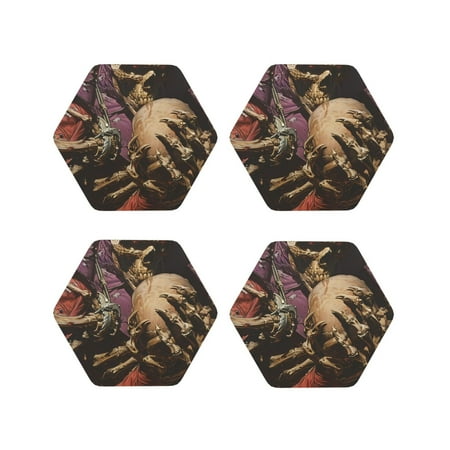 

Matuu Eerie Skull Holding Another for Cup Coasters Set of 4 Leather Coasters Desk Coasters for Office Measures 4” x 4”-Hexagon